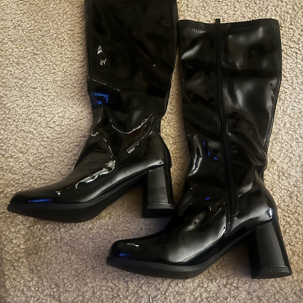 Black Patent Leather Knee-High Boots